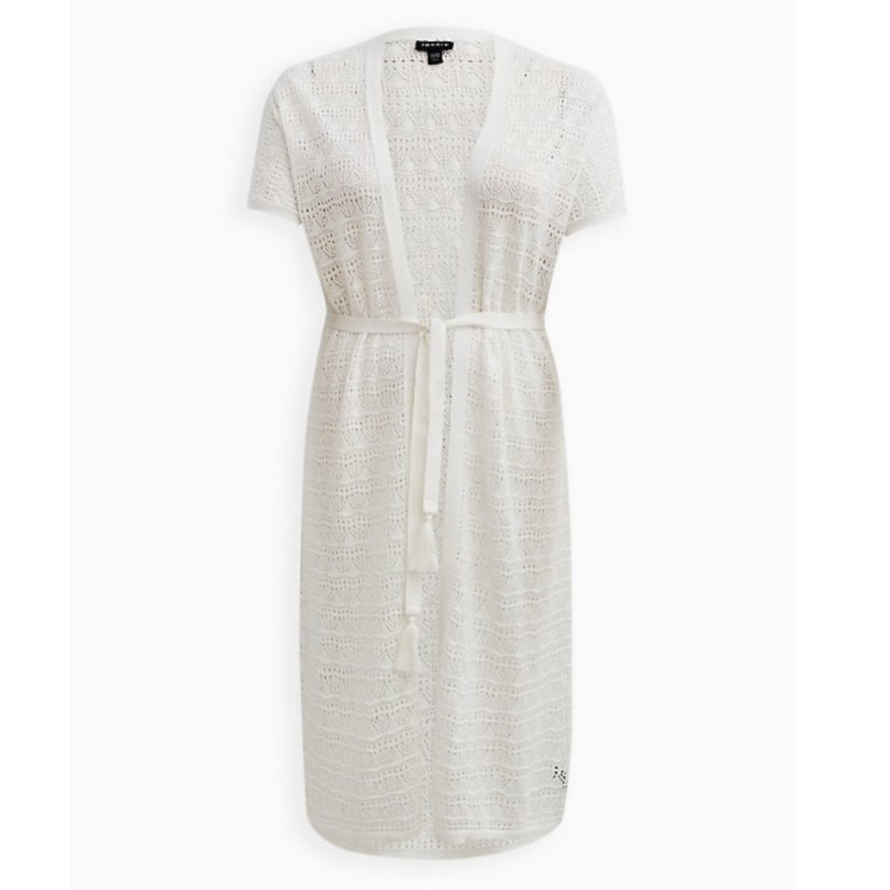 Torrid 3/4 CROCHET DUSTER SHORT SLEEVE TIE WAIST SWEATER - Picture 4 of 10